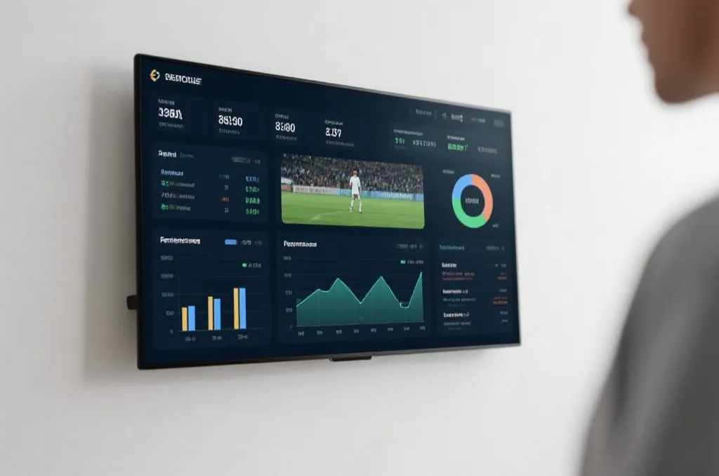 A clean sports statistics dashboard displaying match data, charts, and performance graphs